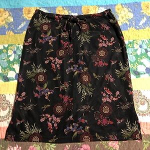 Black floral midi skirt with adjustable tie waist